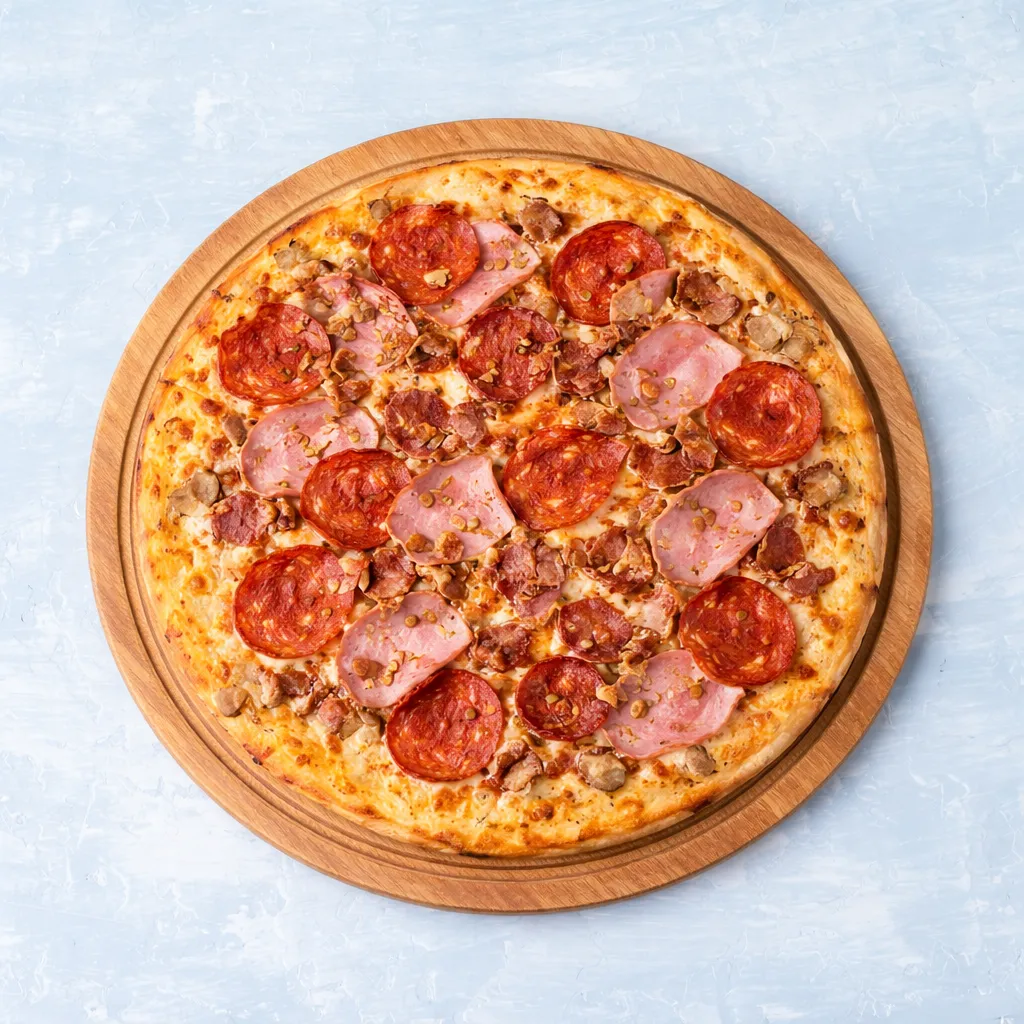 Pepperoni Bacon Ham Pizza at Atomic Pizza & Donair in Stony Plain